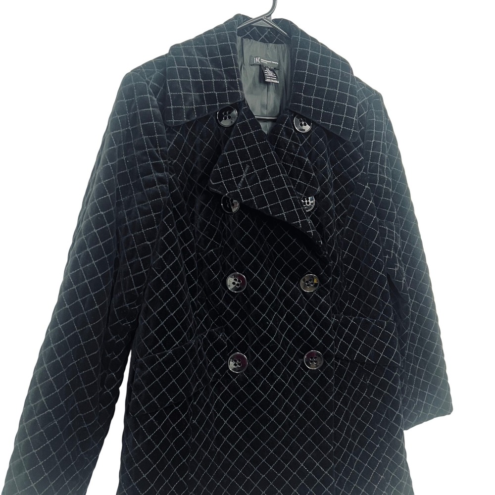 INC International Concepts Black Quilted Velvet Pea Coat Jacket Womens 1X - Picture 3 of 11